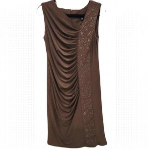 🔴 R&M RICHARDS Brown & Gold Party Dress Size 8